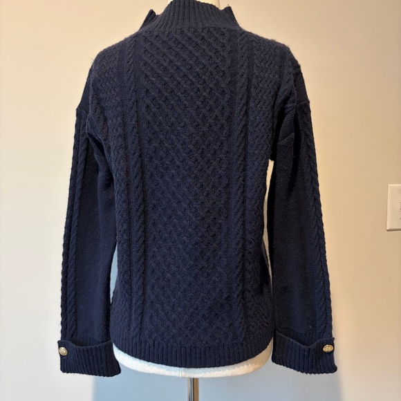 Talbots Navy Blue Cable Knit Button Cuff Sweater - Picture 3 of 6